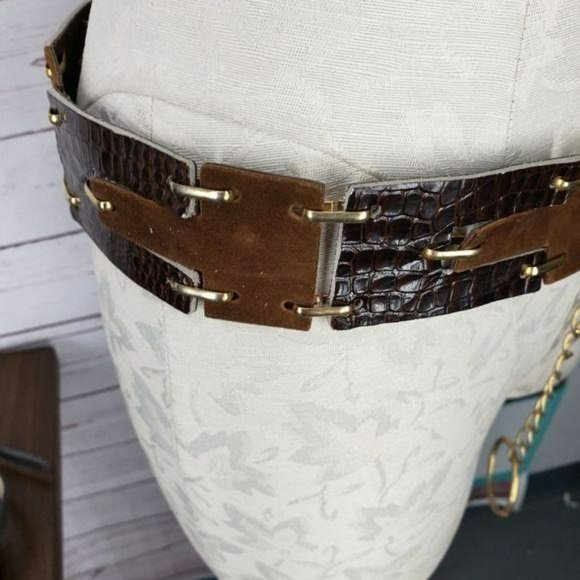 Brown Leather Gold Hoop Hook Closure Statement Belt ‎ Cosplay - Picture 5 of 11